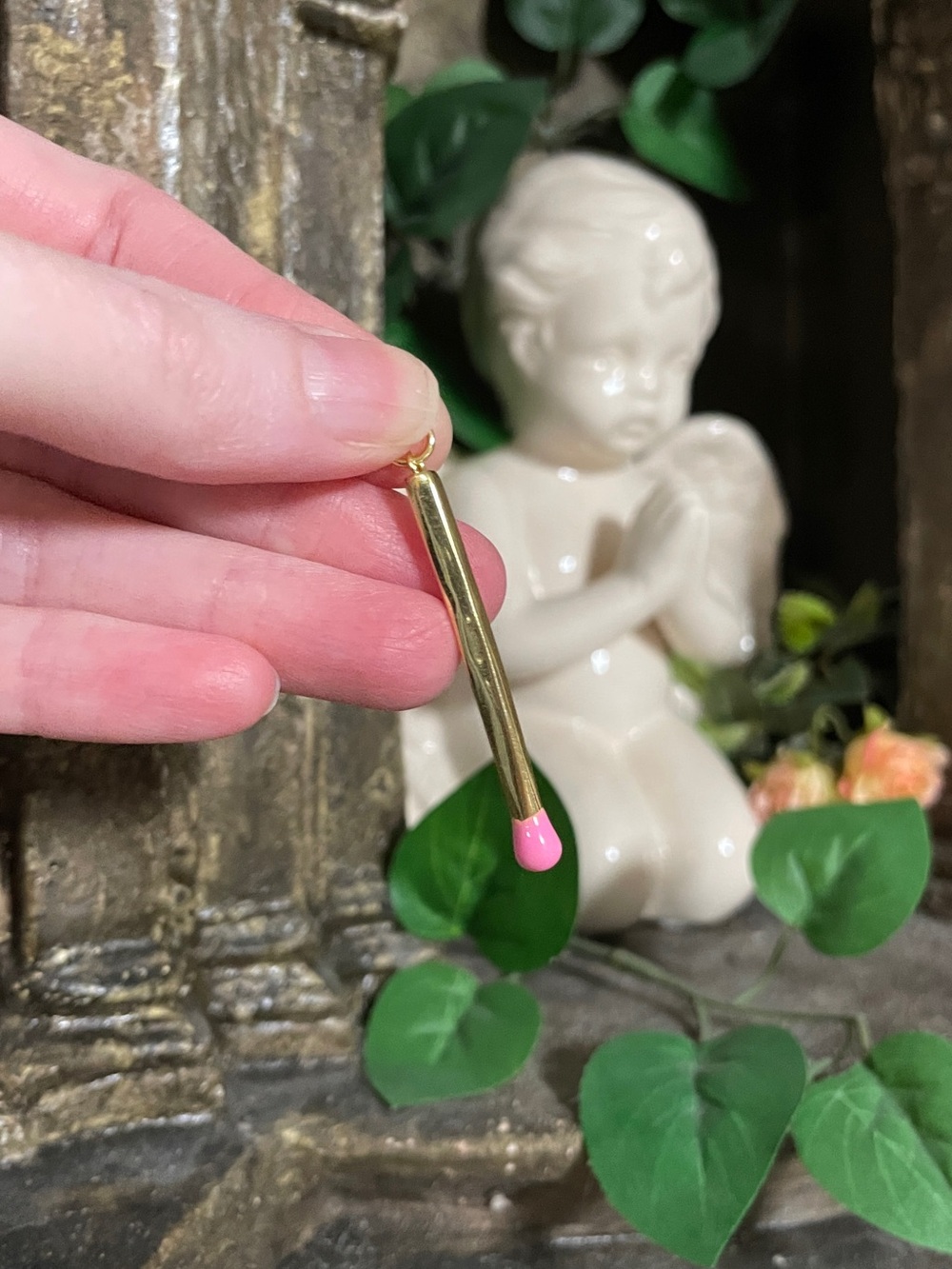 Pink and Gold Matchstick Pendant